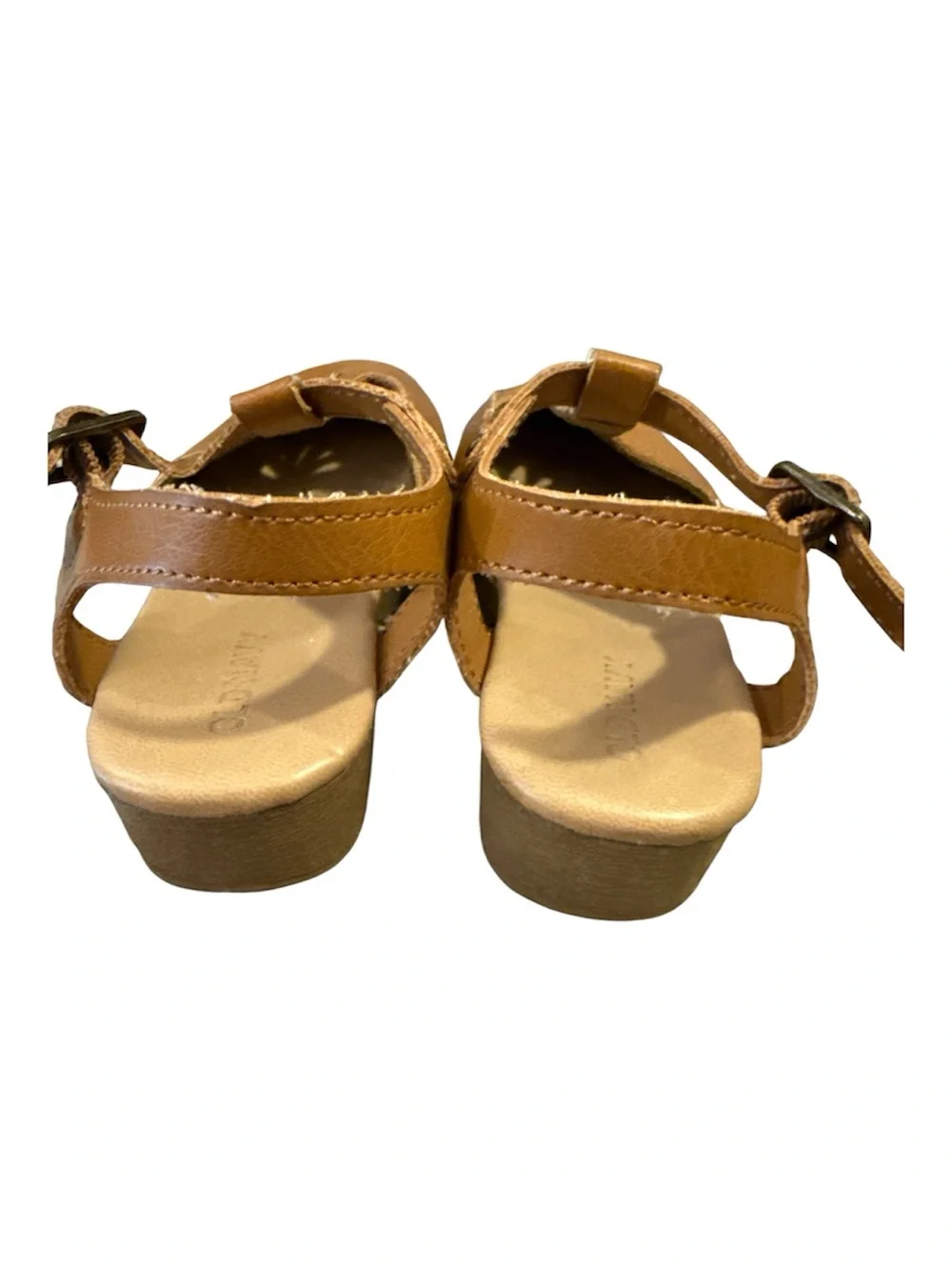 Kids Tan T-Strap Mary Jane Sandals -Tan Clogs With Floral Cut Out